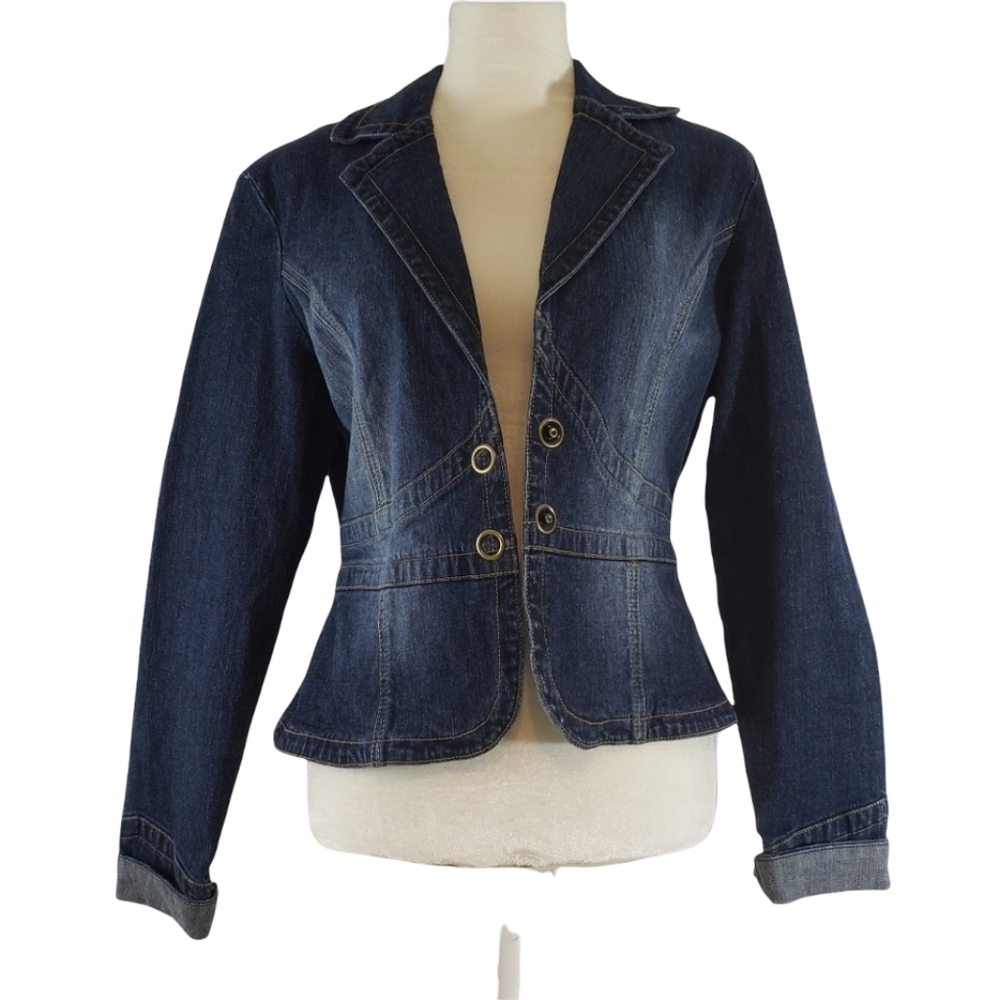 Dark Blue Denim Blazer Jacket - Women